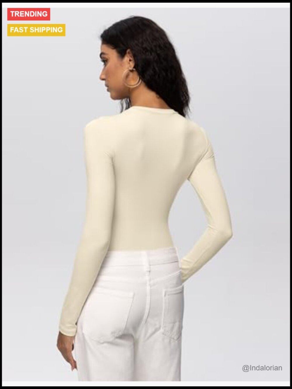 Long Sleeve Crop Top Crew Neck Slim Fit Basic Tee Going Out Casual - Picture 5 of 6